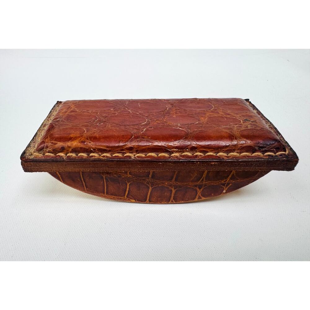 Vintage Argentine Genuine Caiman Leather Desk Ink Blotter Rocker